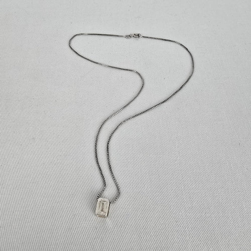Sterling Silver CZ Rectangle Pendant Necklace