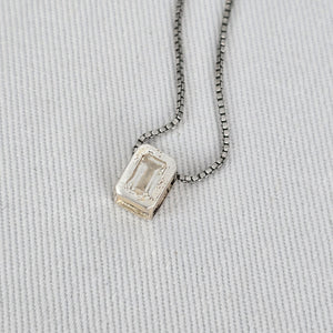 Sterling Silver CZ Rectangle Pendant Necklace