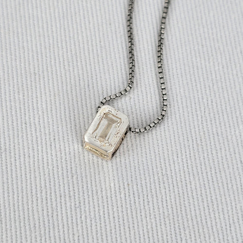 Sterling Silver CZ Rectangle Pendant Necklace