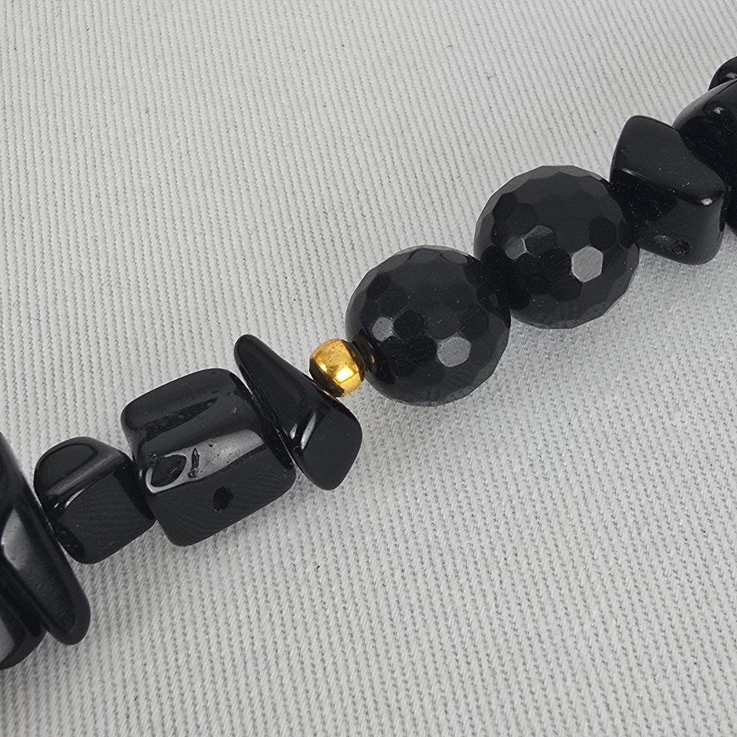 Black Beaded Gold Tone Tribal Medallion Pendant Necklace