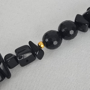 Black Beaded Gold Tone Tribal Medallion Pendant Necklace