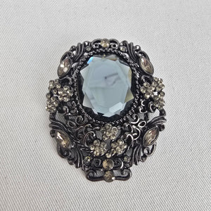 Black Rhinestone Statement Brooch with Smoky Center Stone