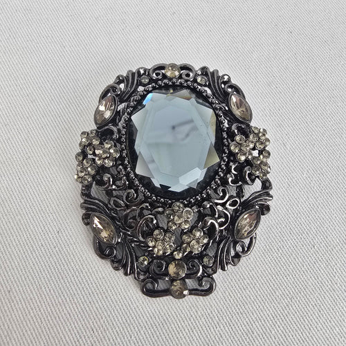 Black Rhinestone Statement Brooch with Smoky Center Stone