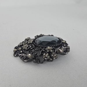 Black Rhinestone Statement Brooch with Smoky Center Stone