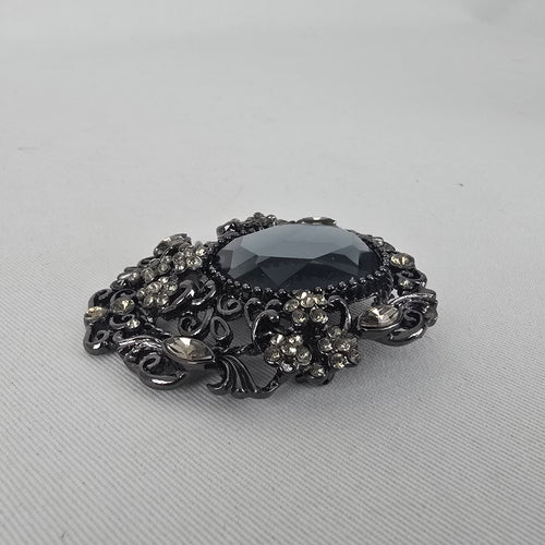 Black Rhinestone Statement Brooch with Smoky Center Stone