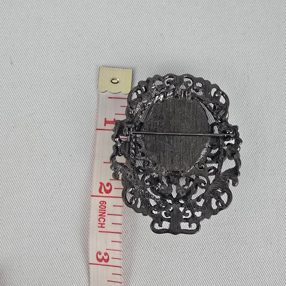 Black Rhinestone Statement Brooch with Smoky Center Stone
