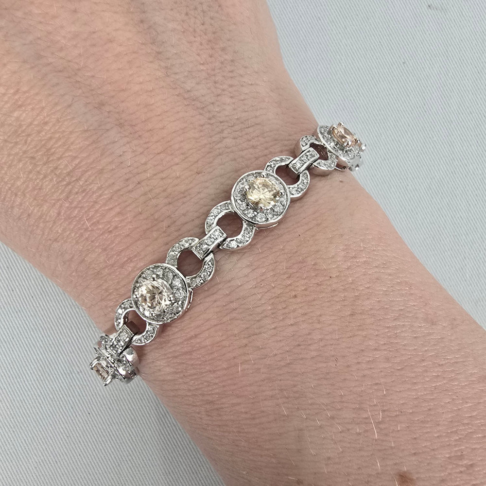 Silver Tone Champagne Rhinestone Tennis Bracelet
