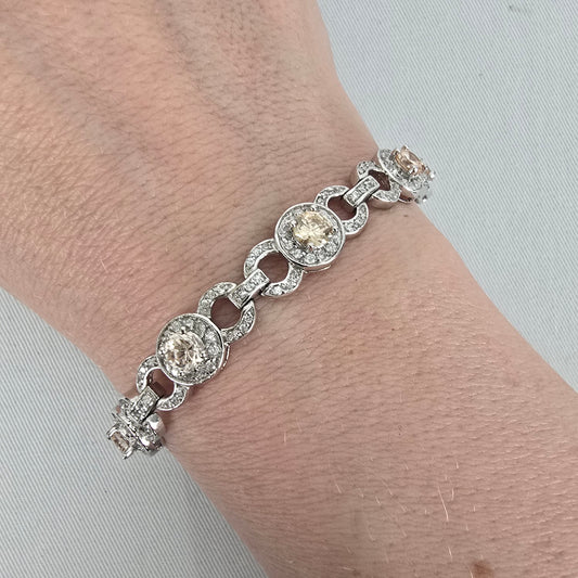 Silver Tone Champagne Rhinestone Tennis Bracelet