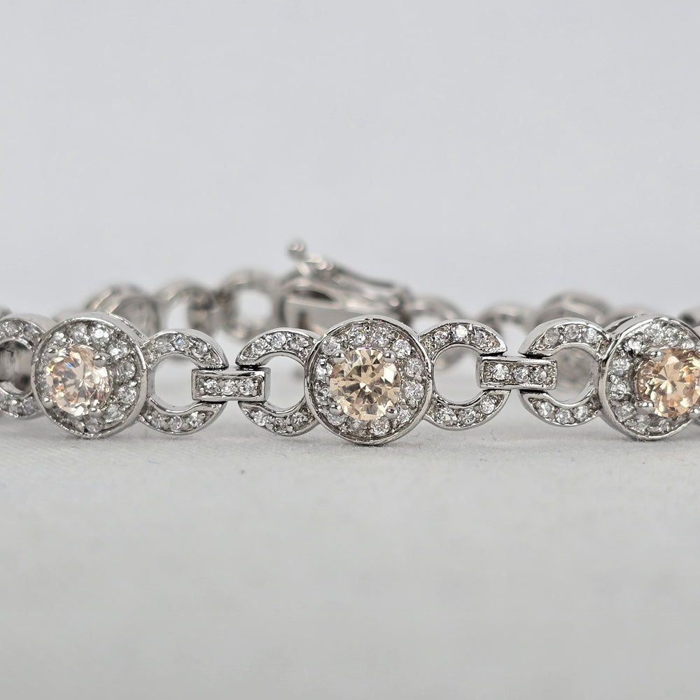 Silver Tone Champagne Rhinestone Tennis Bracelet