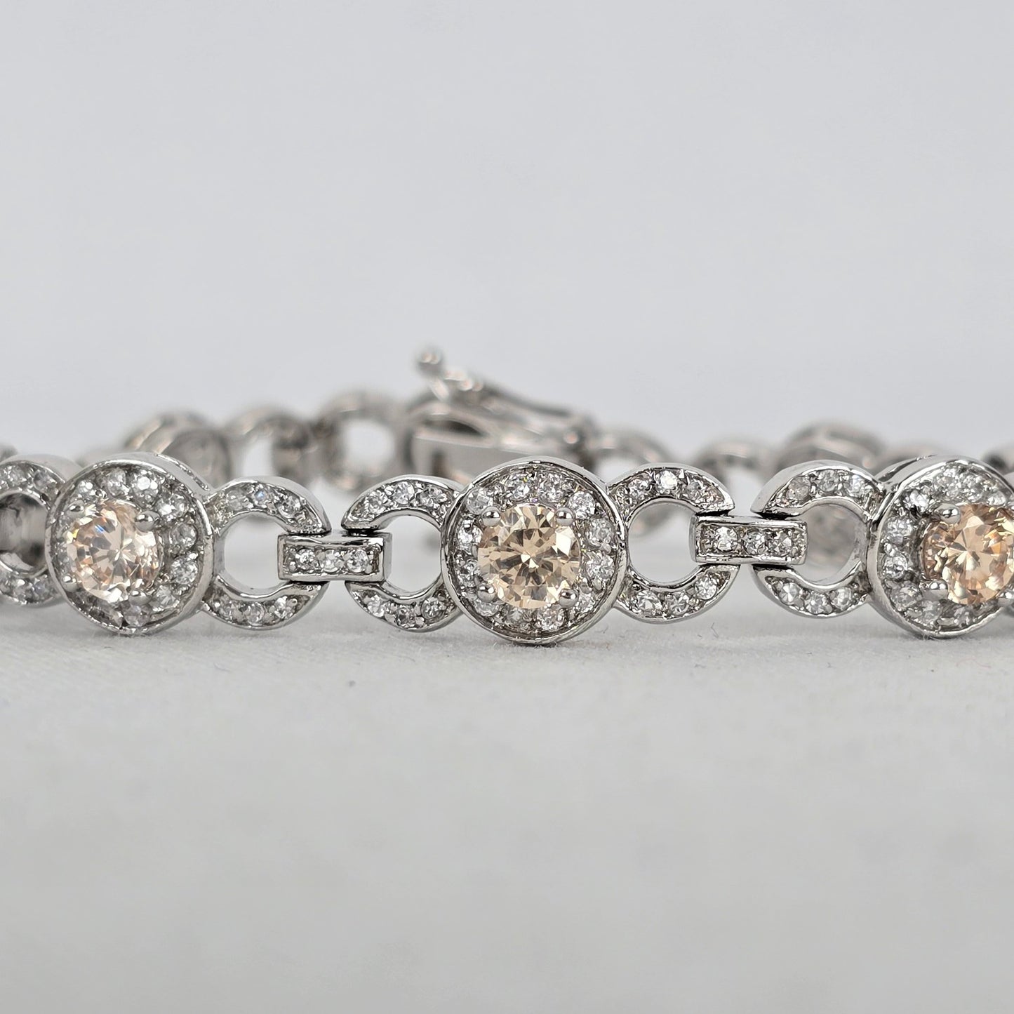 Silver Tone Champagne Rhinestone Tennis Bracelet