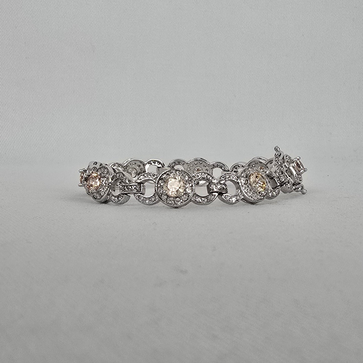 Silver Tone Champagne Rhinestone Tennis Bracelet
