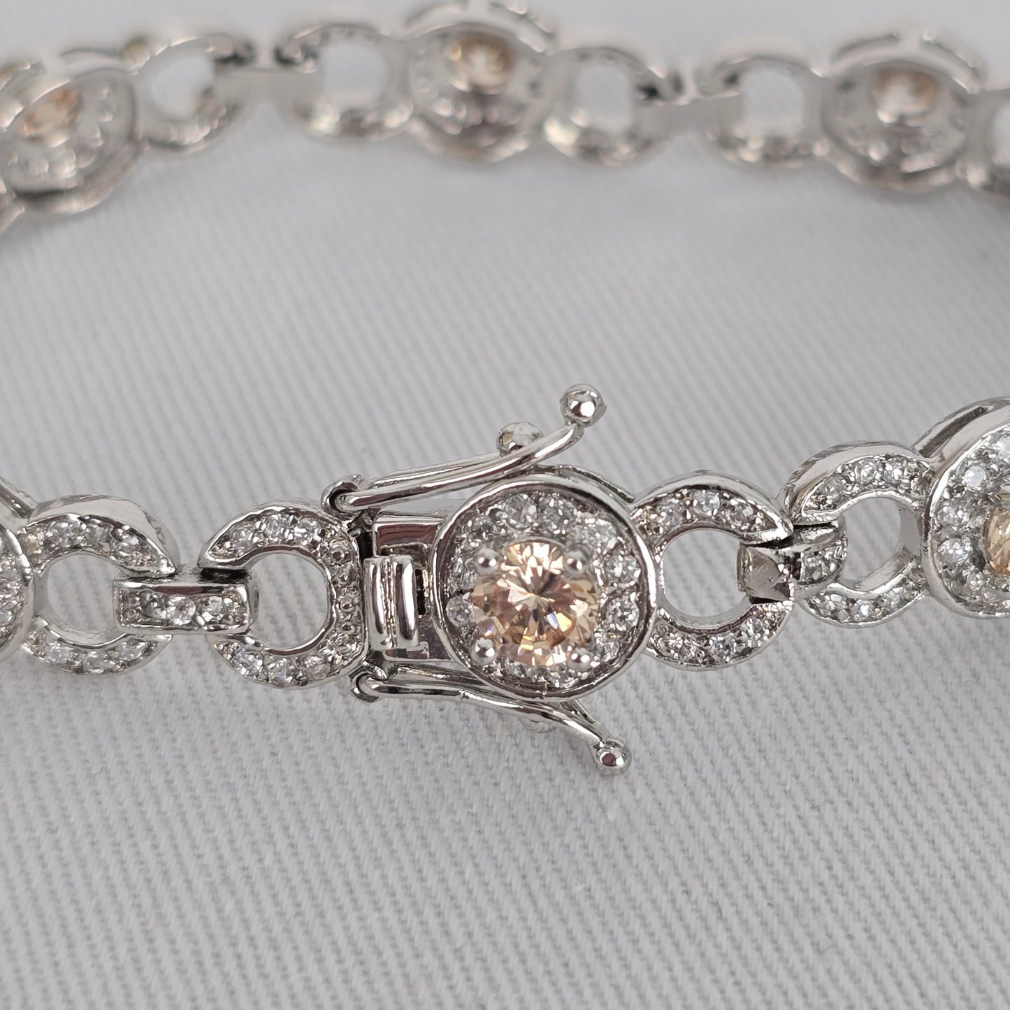 Silver Tone Champagne Rhinestone Tennis Bracelet
