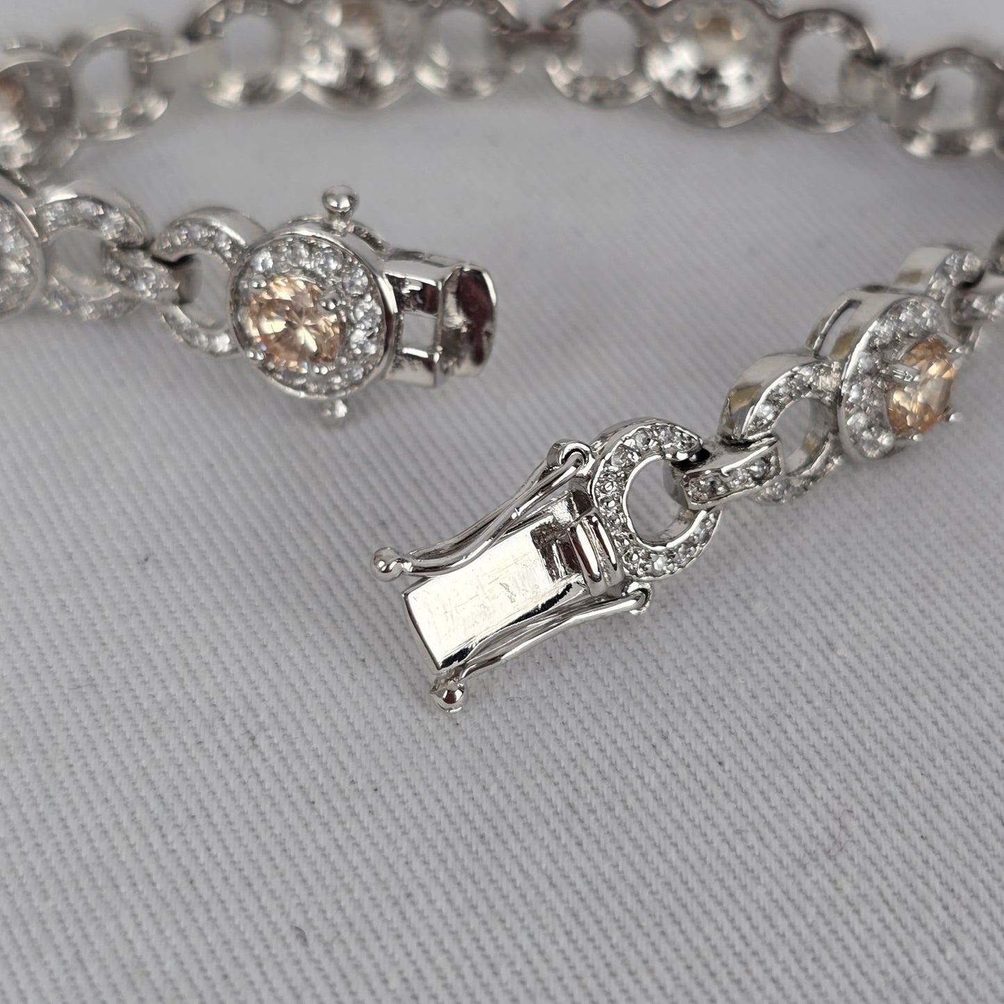 Silver Tone Champagne Rhinestone Tennis Bracelet
