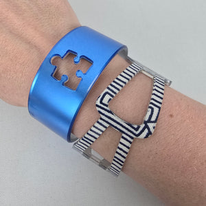 Color By Amber Blue Puzzle Piece Striped Statement Cuff Bracelet Set