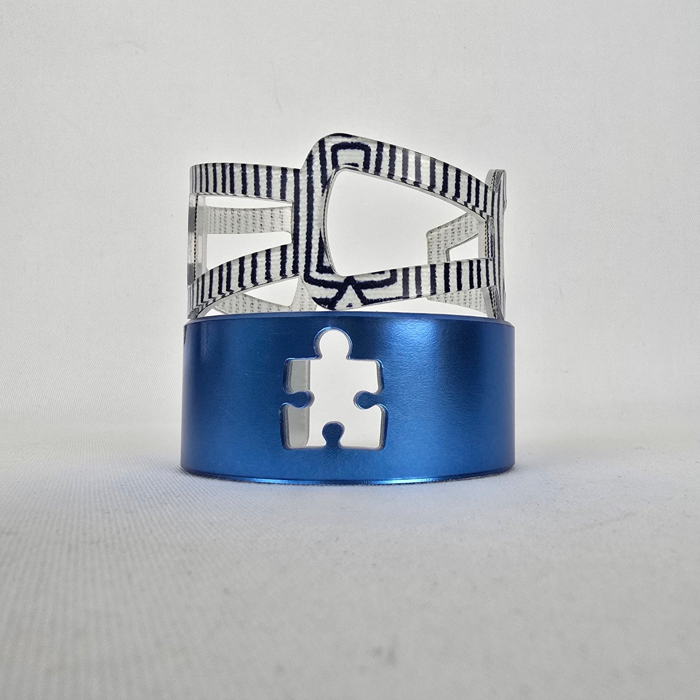 Color By Amber Blue Puzzle Piece Striped Statement Cuff Bracelet Set