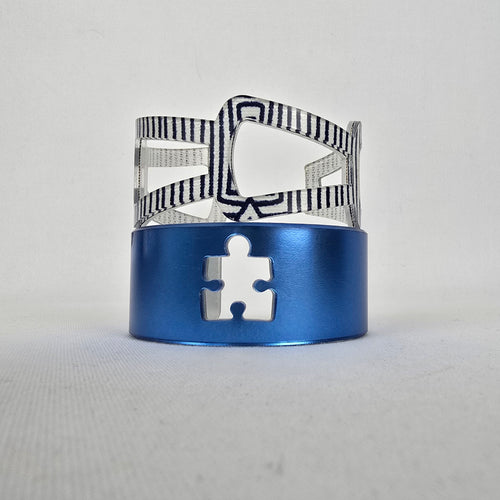 Color By Amber Blue Puzzle Piece Striped Statement Cuff Bracelet Set