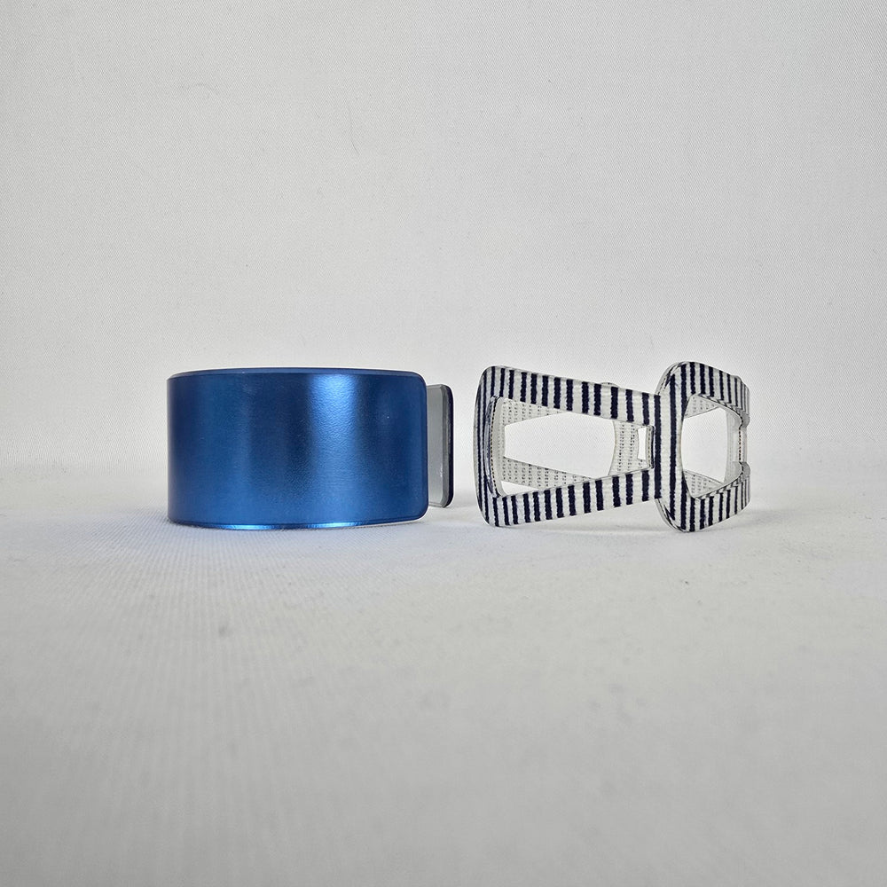 Color By Amber Blue Puzzle Piece Striped Statement Cuff Bracelet Set