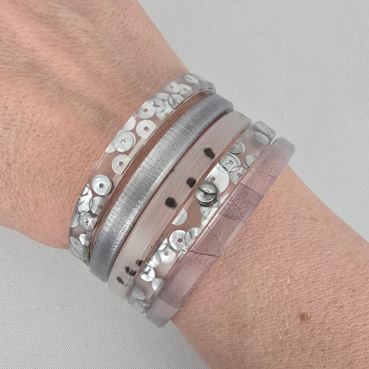Color By Amber Clear Silver Stacking Bangle Set