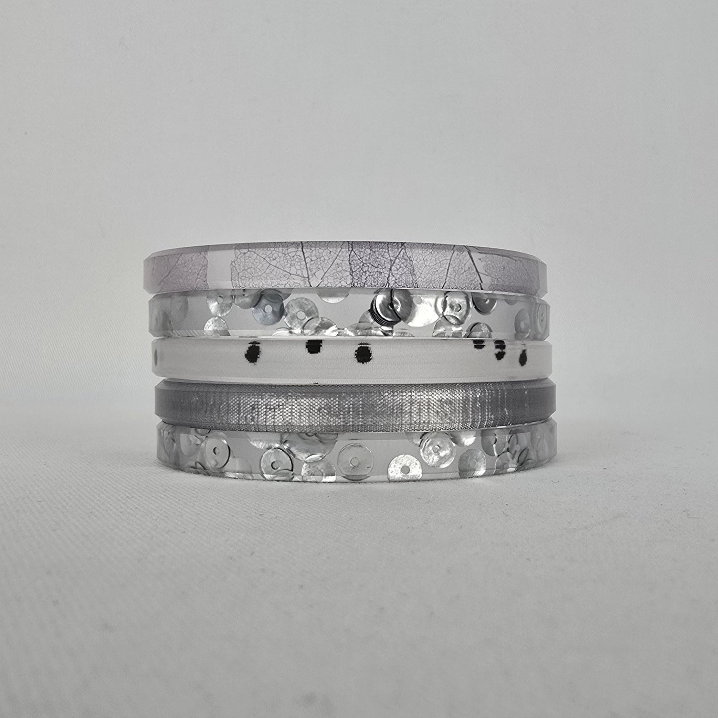Color By Amber Clear Silver Stacking Bangle Set
