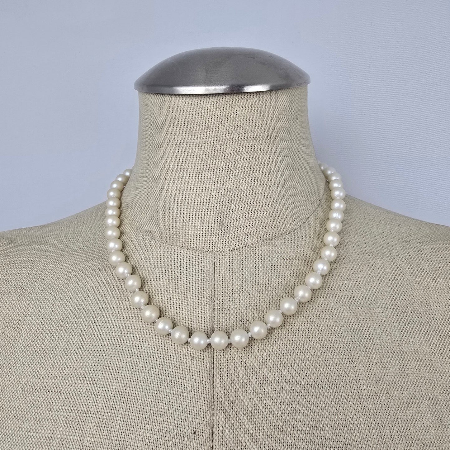 Vintage Faux Pearl Necklace Silver Filigree Clasp