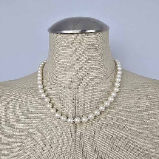 Vintage Faux Pearl Necklace Silver Filigree Clasp