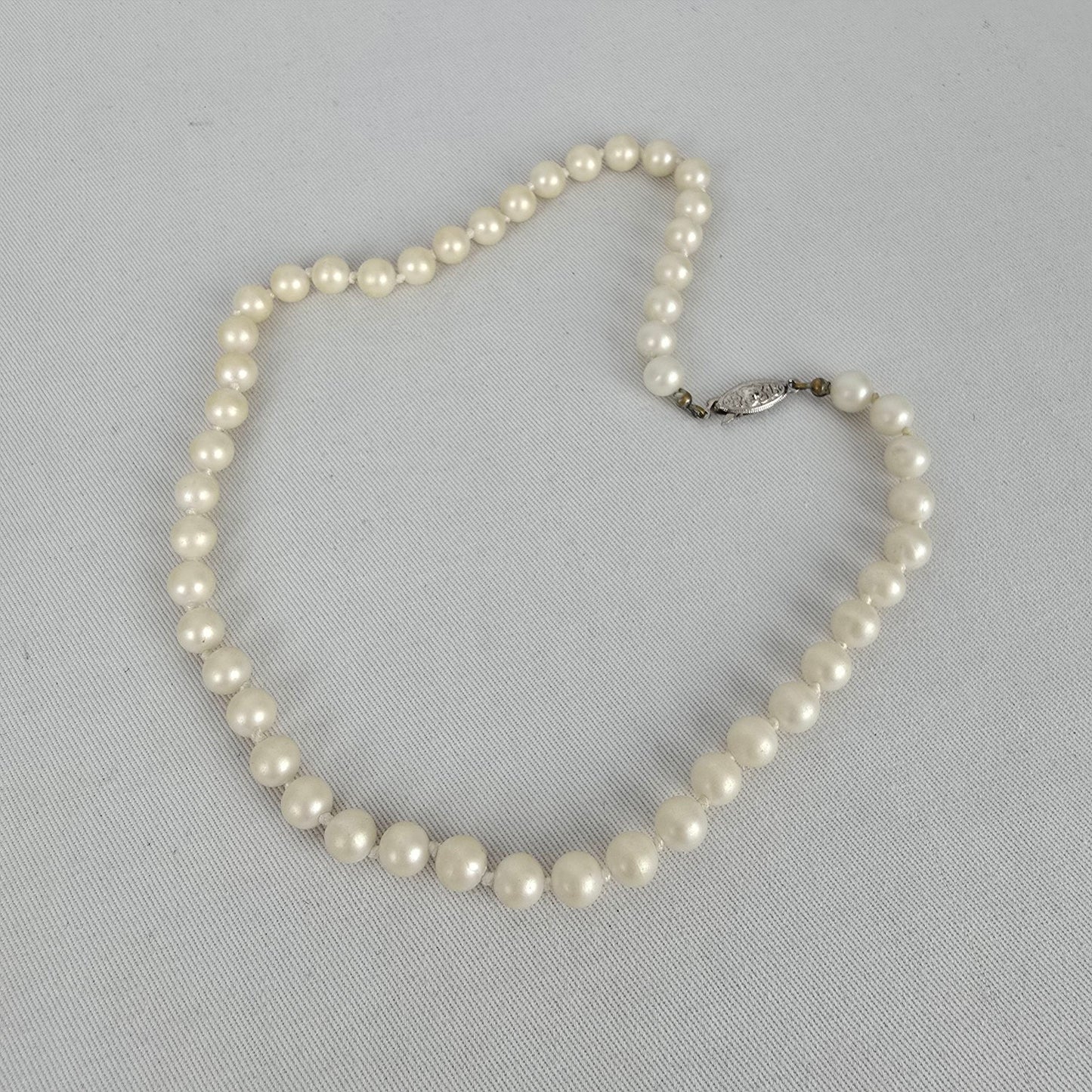 Vintage Faux Pearl Necklace Silver Filigree Clasp