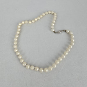 Vintage Faux Pearl Necklace Silver Filigree Clasp