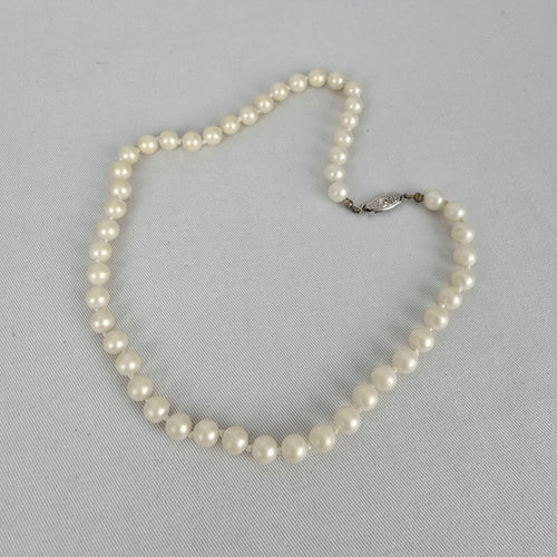 Vintage Faux Pearl Necklace Silver Filigree Clasp