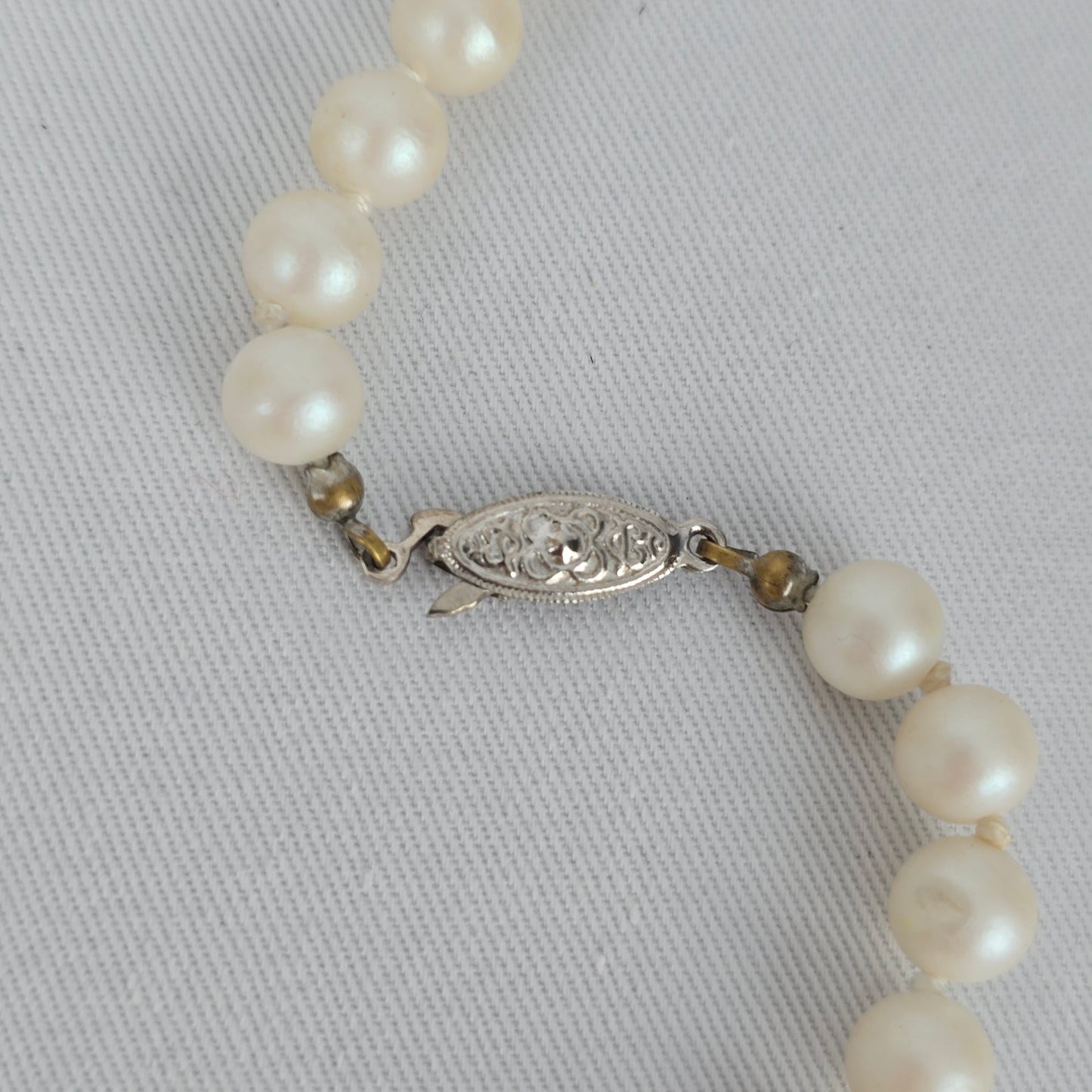 Vintage Faux Pearl Necklace Silver Filigree Clasp