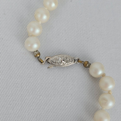 Vintage Faux Pearl Necklace Silver Filigree Clasp
