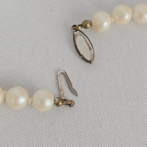 Vintage Faux Pearl Necklace Silver Filigree Clasp