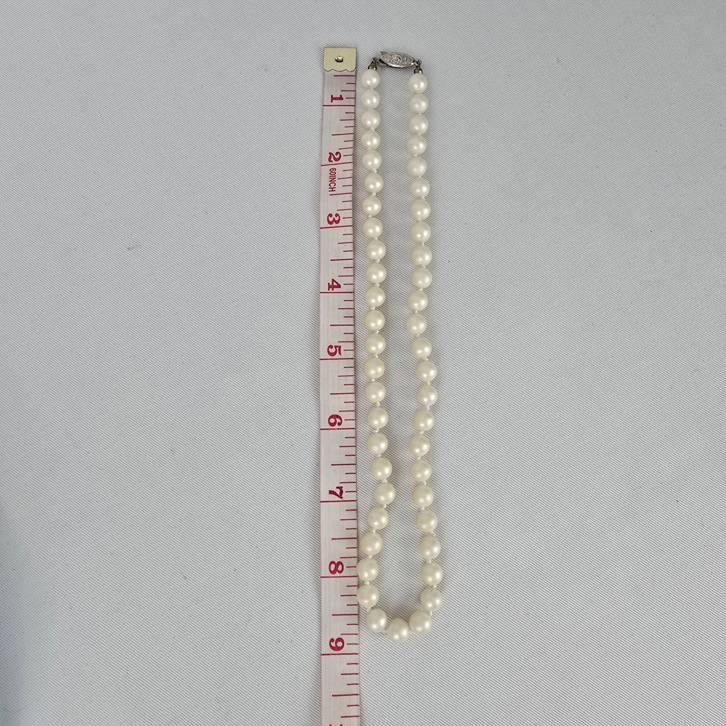 Vintage Faux Pearl Necklace Silver Filigree Clasp