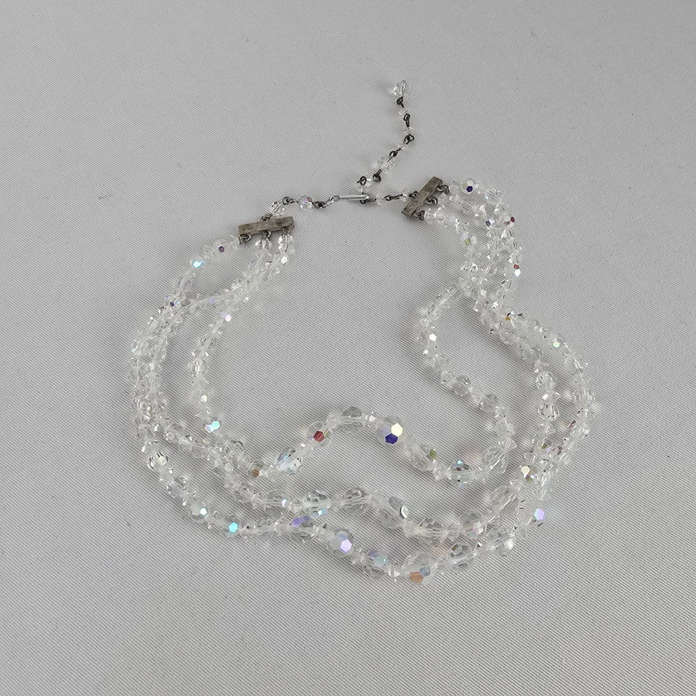Vintage Aurora Borealis Crystal Multi Strand Necklace