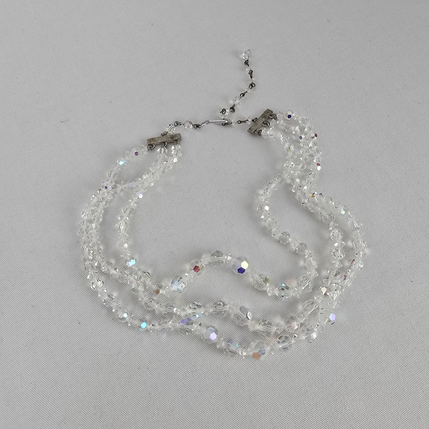 Vintage Aurora Borealis Crystal Multi Strand Necklace