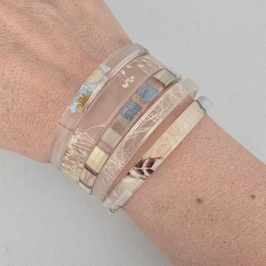 Color By Amber Neutral Floral Stacking Bangle Bracelet Set