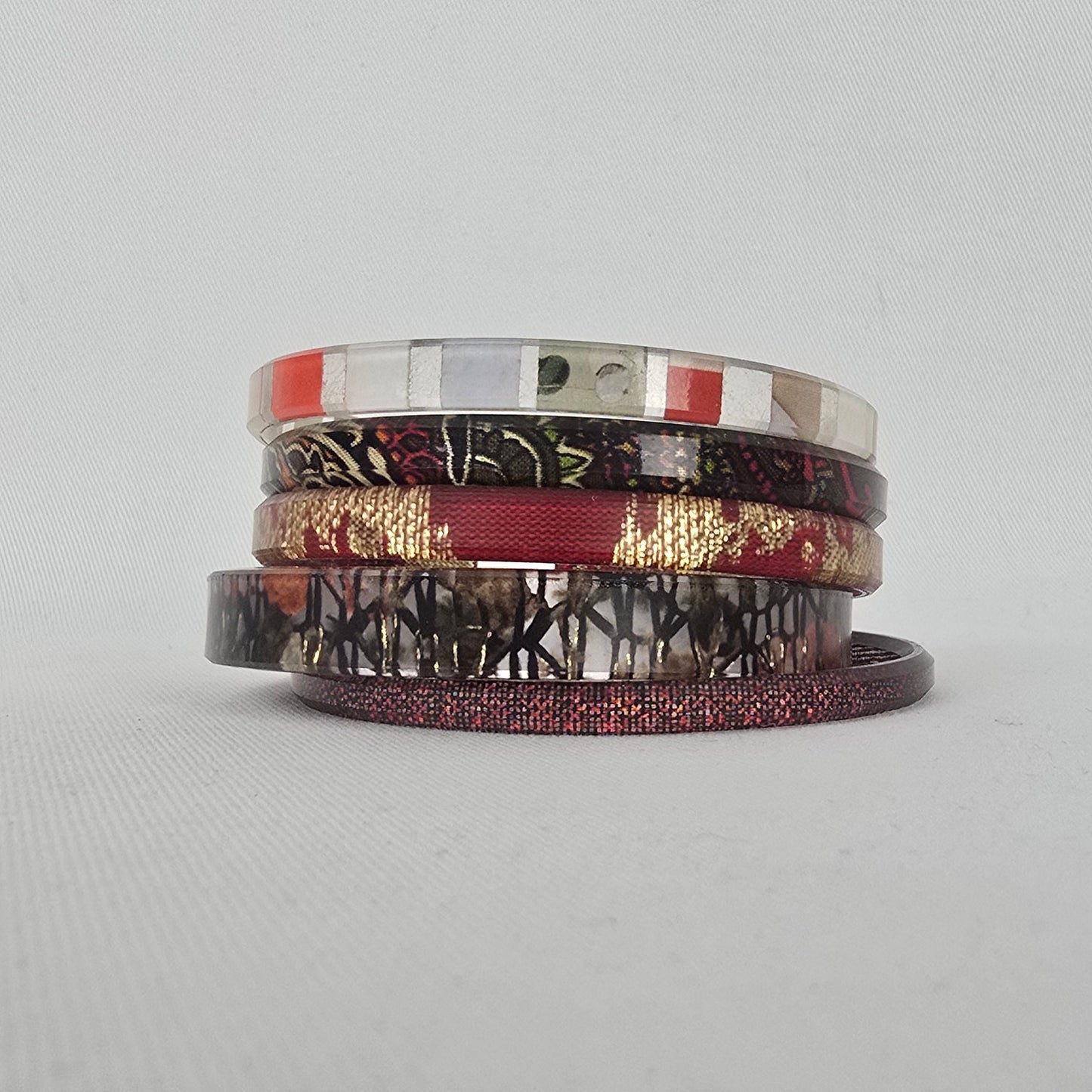 Color By Amber Red Gold Black Stacking Bangle Bracelet Set