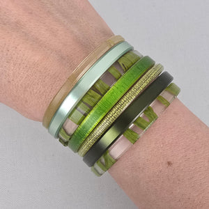 Color By Amber Green Neutral Stacking Bangle Bracelet Set