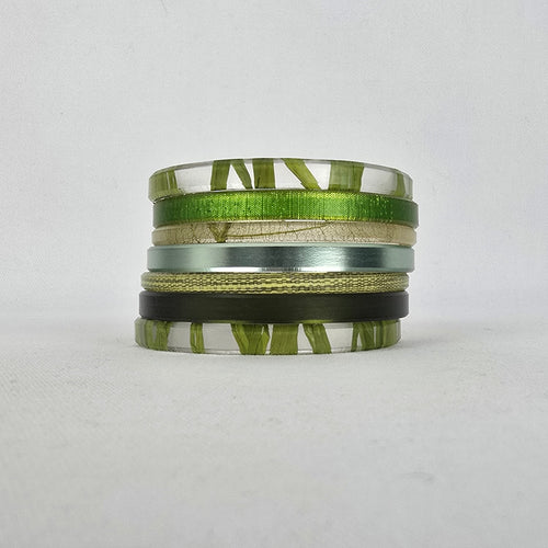 Color By Amber Green Neutral Stacking Bangle Bracelet Set