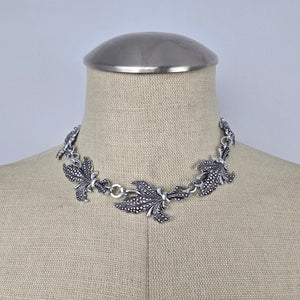 Vintage Silver Tone Textured Link Statement Necklace Hook Clasp