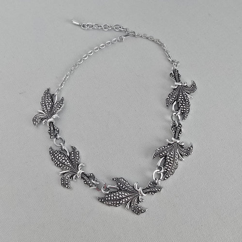 Vintage Silver Tone Textured Link Statement Necklace Hook Clasp