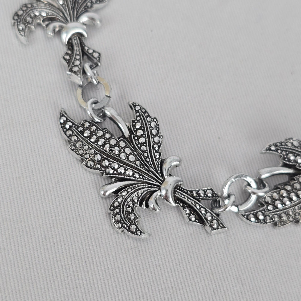 Vintage Silver Tone Textured Link Statement Necklace Hook Clasp