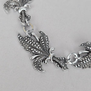 Vintage Silver Tone Textured Link Statement Necklace Hook Clasp