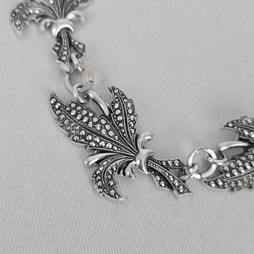 Vintage Silver Tone Textured Link Statement Necklace Hook Clasp