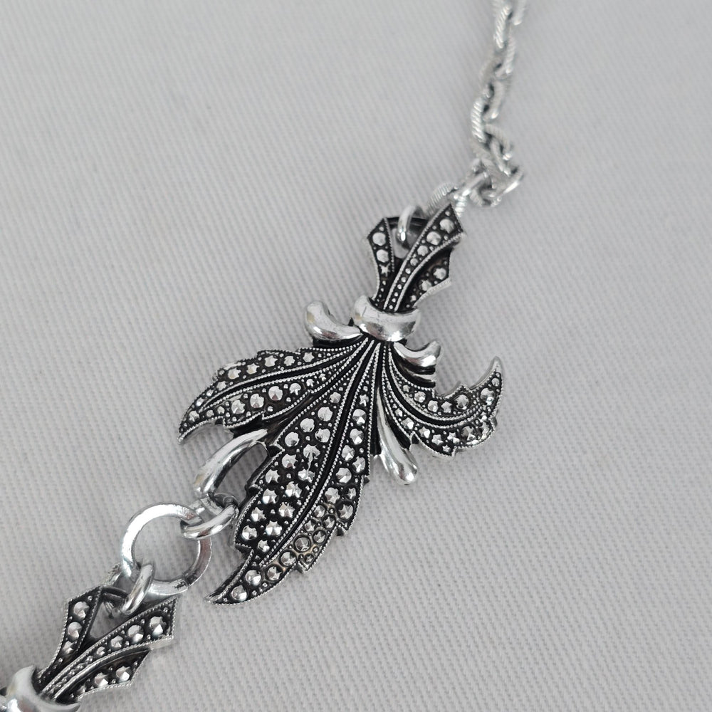 Vintage Silver Tone Textured Link Statement Necklace Hook Clasp