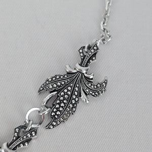 Vintage Silver Tone Textured Link Statement Necklace Hook Clasp