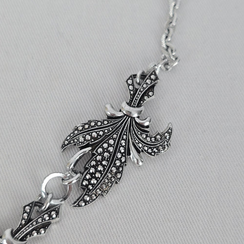 Vintage Silver Tone Textured Link Statement Necklace Hook Clasp