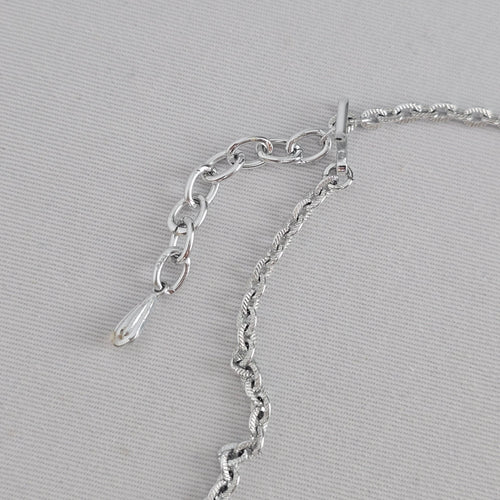 Vintage Silver Tone Textured Link Statement Necklace Hook Clasp