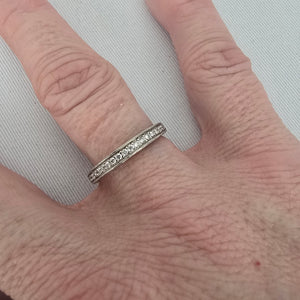 Authentic Scott Kay 14K White Gold Pave Diamond Wedding Band with Side-Engraved Detailing