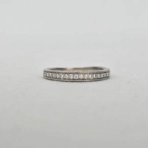 Authentic Scott Kay 14K White Gold Pave Diamond Wedding Band with Side-Engraved Detailing