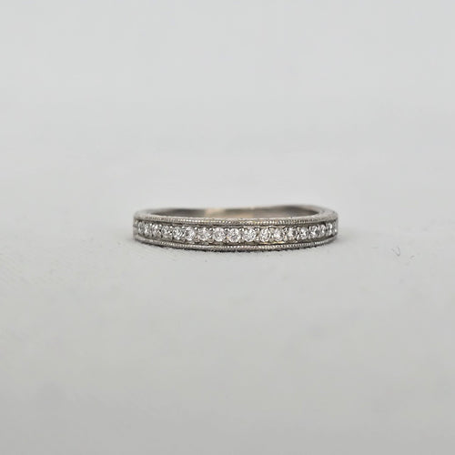Authentic Scott Kay 14K White Gold Pave Diamond Wedding Band with Side-Engraved Detailing